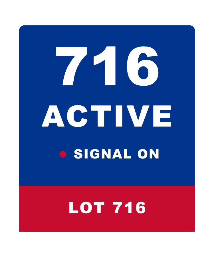 716 Active graphic in blue, red, and white